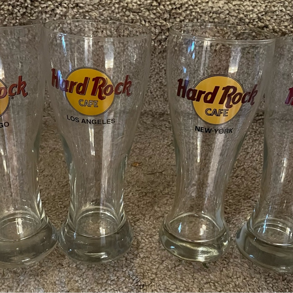 Hard Rock Cafe set of 4 tall beer glasses